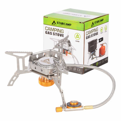 Camping gas stove with Starcamp packaging on a white background