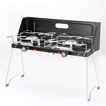 STARCAMP double burner camp stove with tall wind shield, chrome folding legs and two independent burners