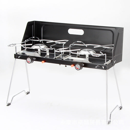 STARCAMP double burner camp stove with tall wind shield, chrome folding legs and two independent burners