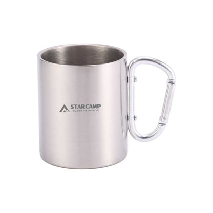 STARCAMP 300ml double-wall stainless steel camping mug with carabiner handle and brushed polished finish