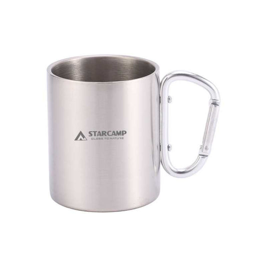 STARCAMP 300ml double-wall stainless steel camping mug with carabiner handle and brushed polished finish