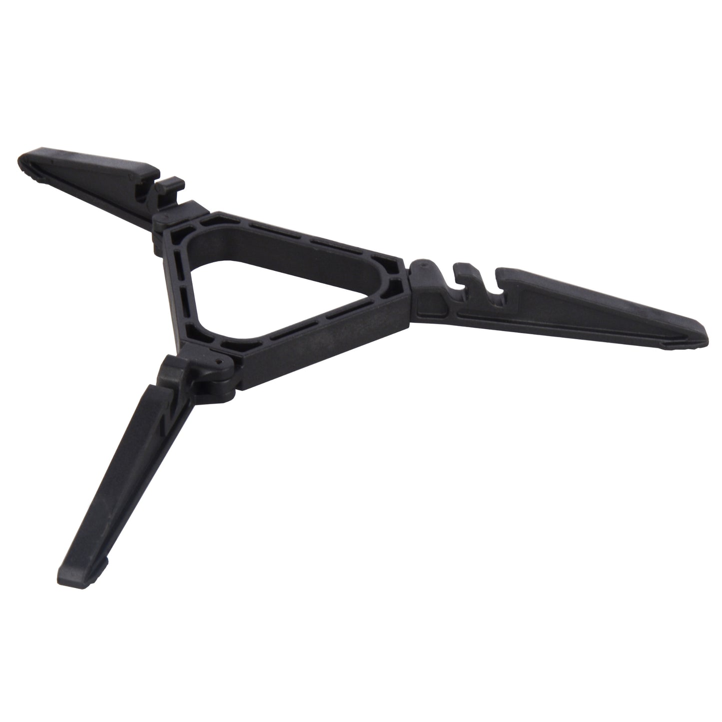 STARCAMP foldable 3-leg gas canister stand fully extended in matte black nylon for camping stove stability
