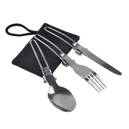 STARCAMP stainless steel cutlery set folded to compact 9.5cm closed length for pocket storage