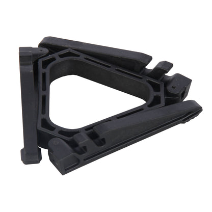 Close up of STARCAMP foldable canister stand clip-lock joint mechanism keeping legs secure when extended