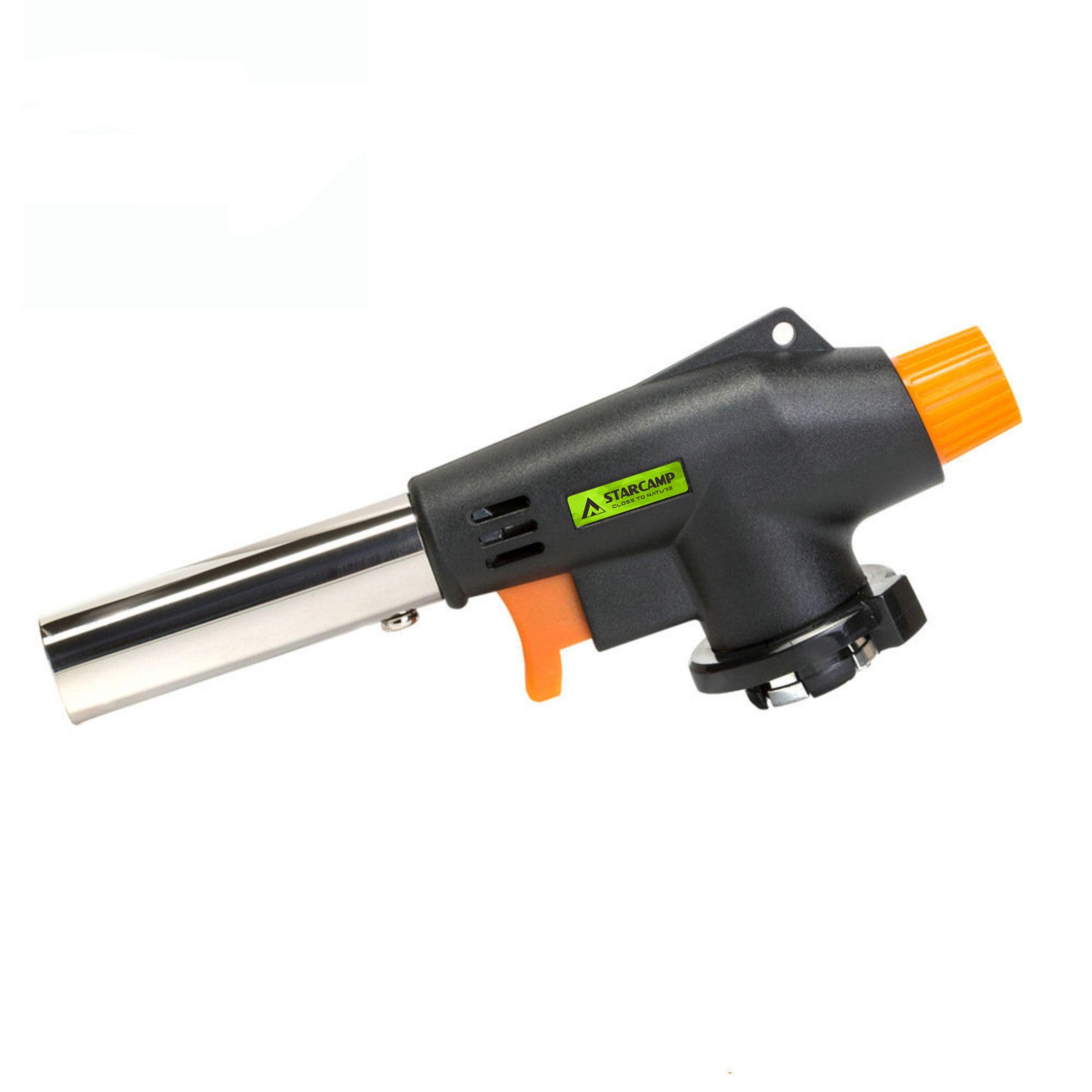STARCAMP portable butane torch with electronic ignition, pistol grip and adjustable orange flow control knob