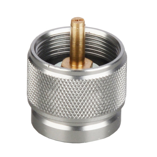 Top view of STARCAMP propane gas tank adapter showing recessed female screw-top connector for camping stoves