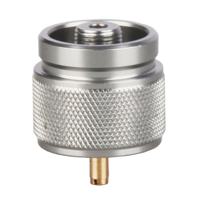 STARCAMP 31g all-metal propane gas tank adapter in brushed aluminium with deep diamond knurl grip and brass pin