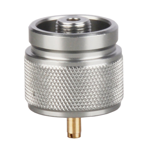 STARCAMP 31g all-metal propane gas tank adapter in brushed aluminium with deep diamond knurl grip and brass pin