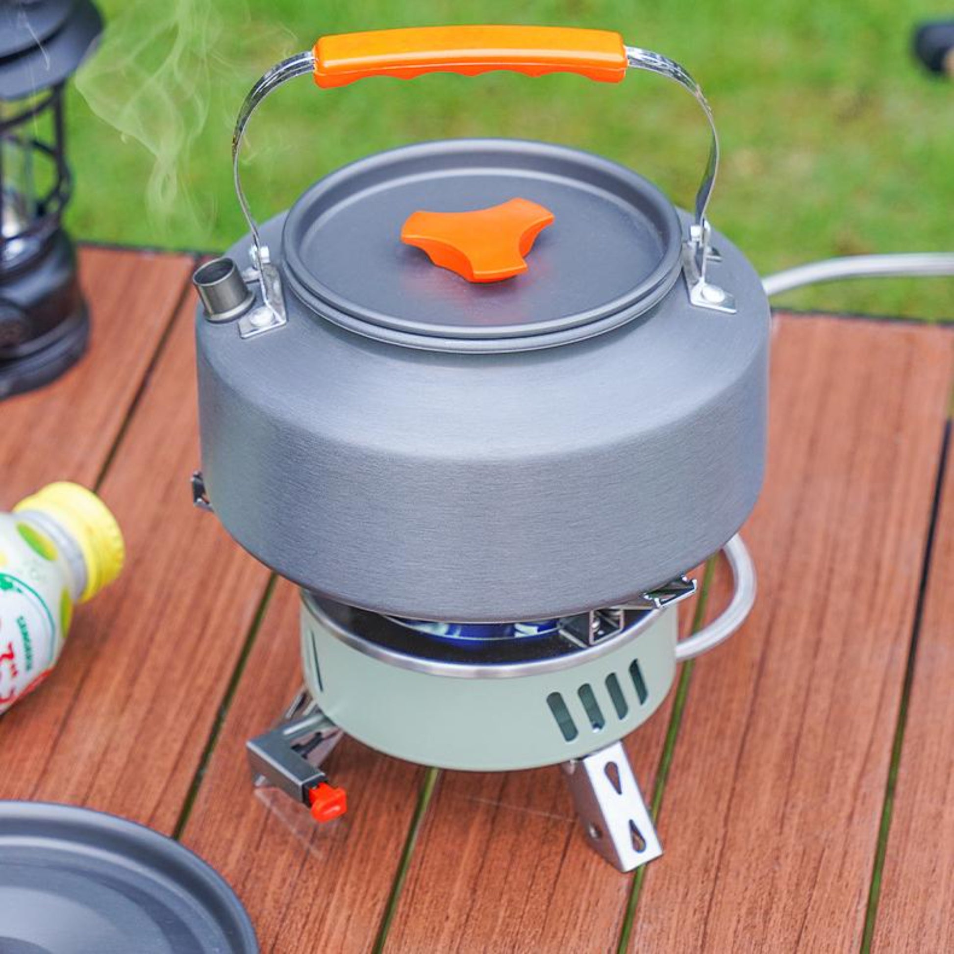 STARCAMP round triple burner stove flexible braided hose with brass gas canister connector and flow control