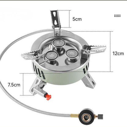 STARCAMP 6800W round triple burner camping stove folded to compact size with heavy duty carry bag