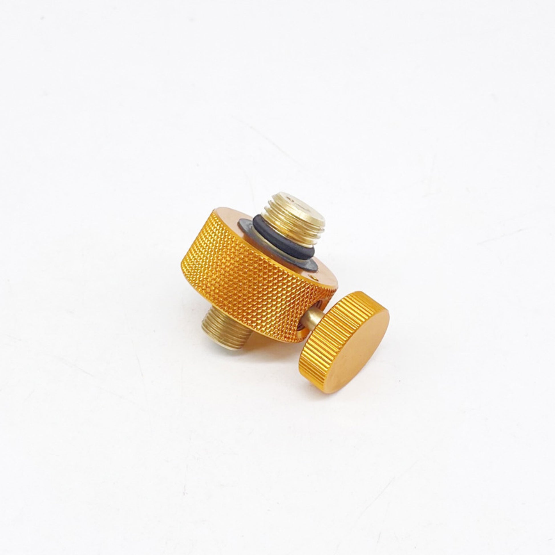 STARCAMP split type gas cartridge adapter connecting camping stove burner to standard gas cylinder outdoors