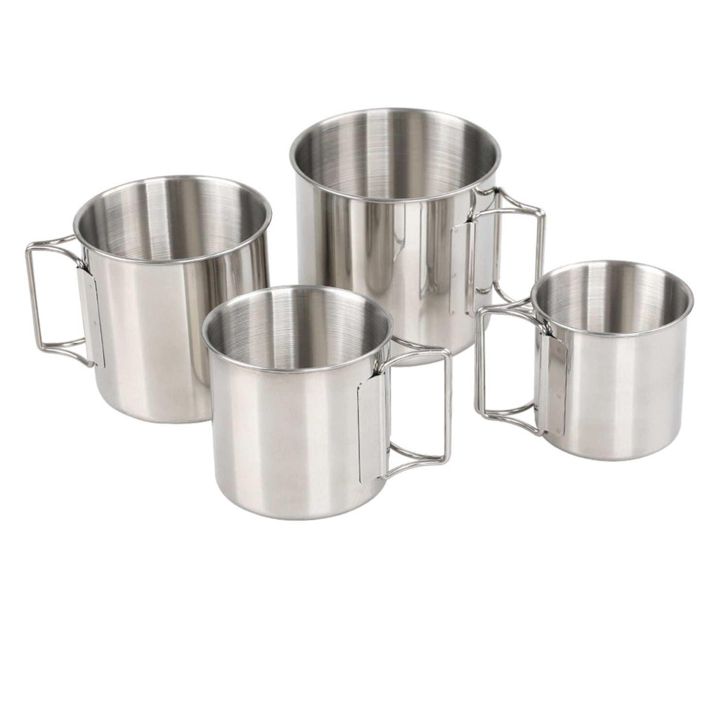 STARCAMP 4-piece 304 stainless steel camping cup set in 220ml to 660ml graduated sizes with black mesh carry bag and orange gift box