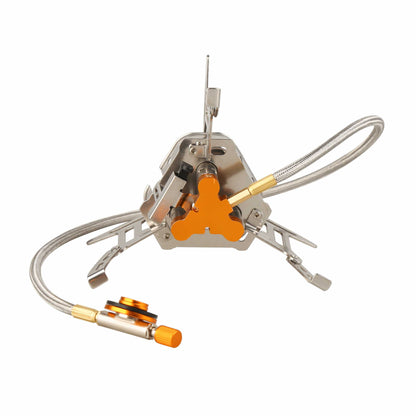 STARCAMP triple burner stove long flexible braided hose with gold anodized gas canister connector
