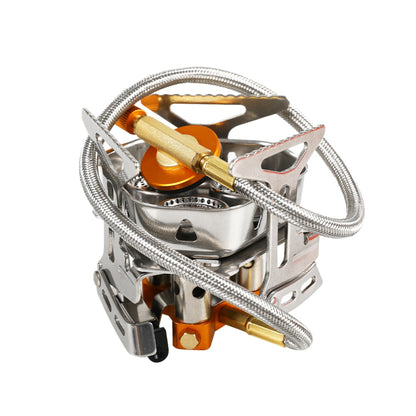STARCAMP triple burner stove long flexible braided hose with gold anodized gas canister connector