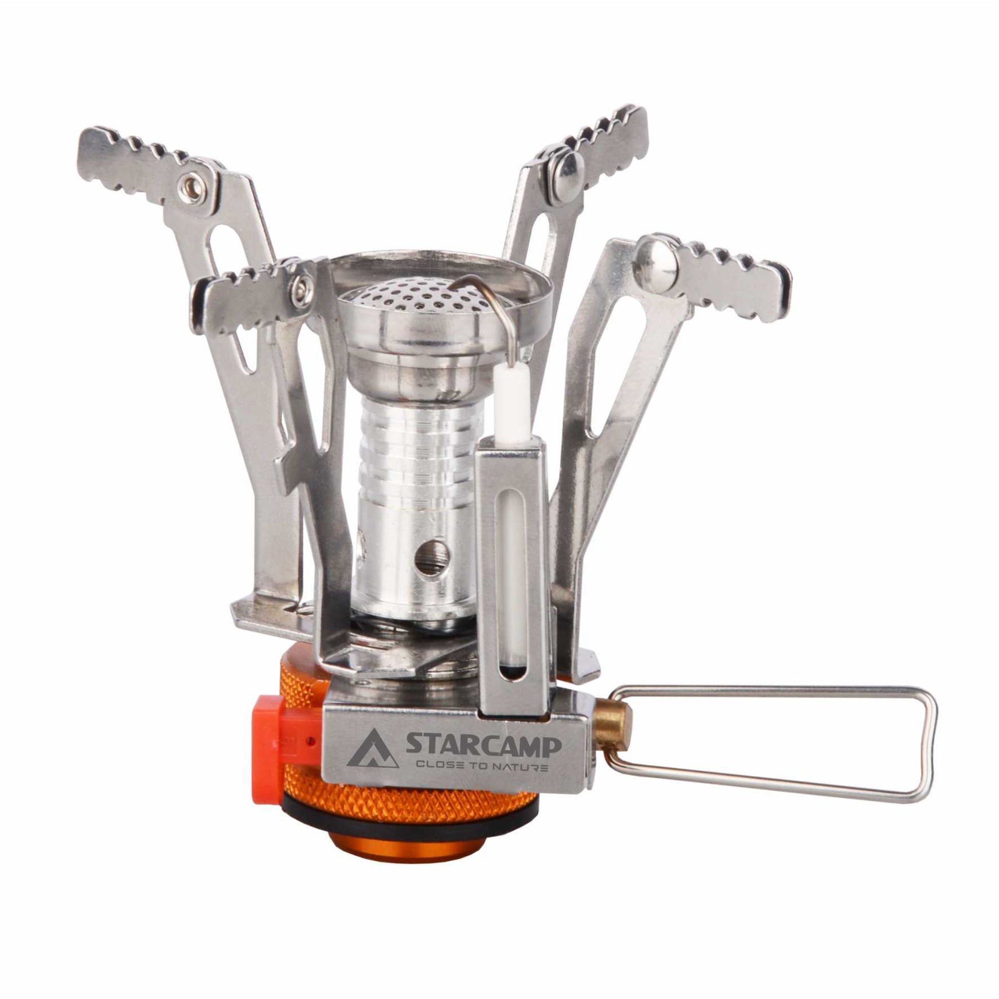 Portable camping stove with 'Starcamp' branding on a white background