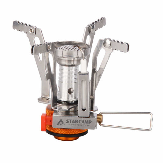 Portable camping stove with 'Starcamp' branding on a white background