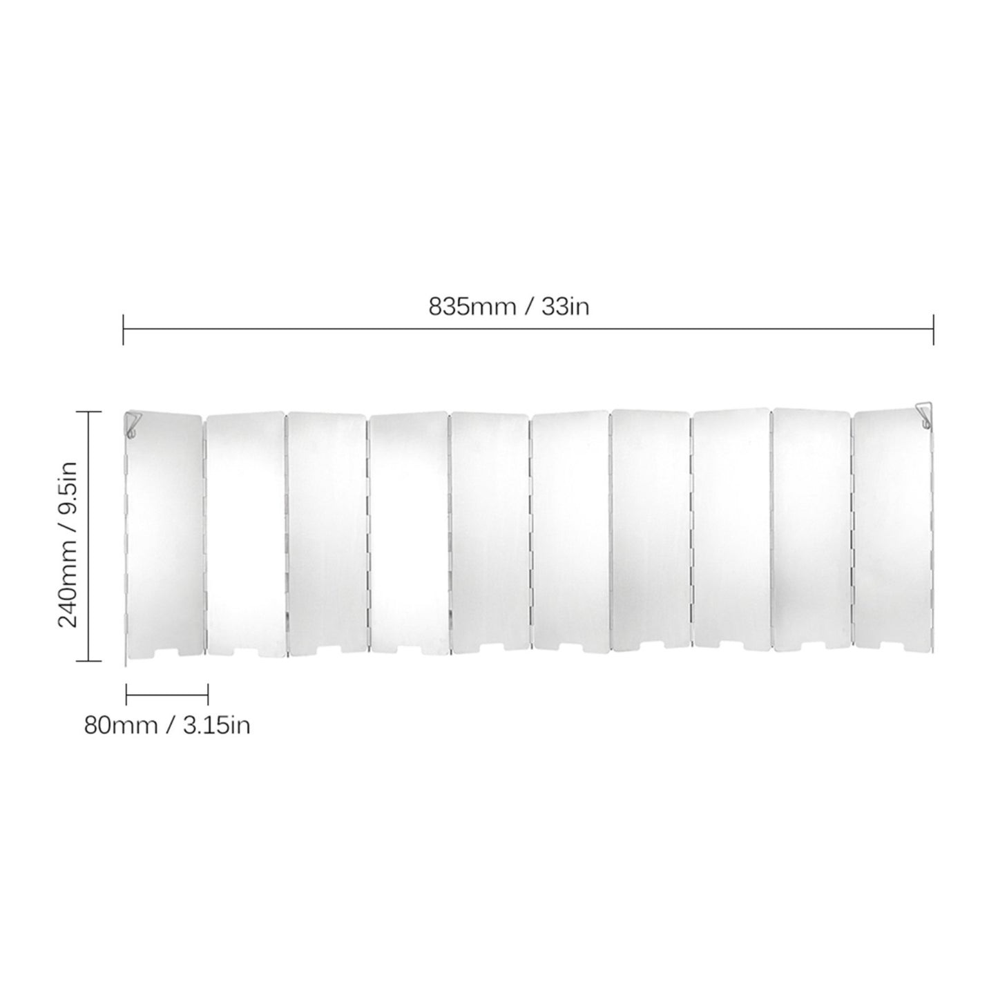 STARCAMP 8-panel aluminium wind shield folded completely flat to compact 240 x 80mm size for backpack storage