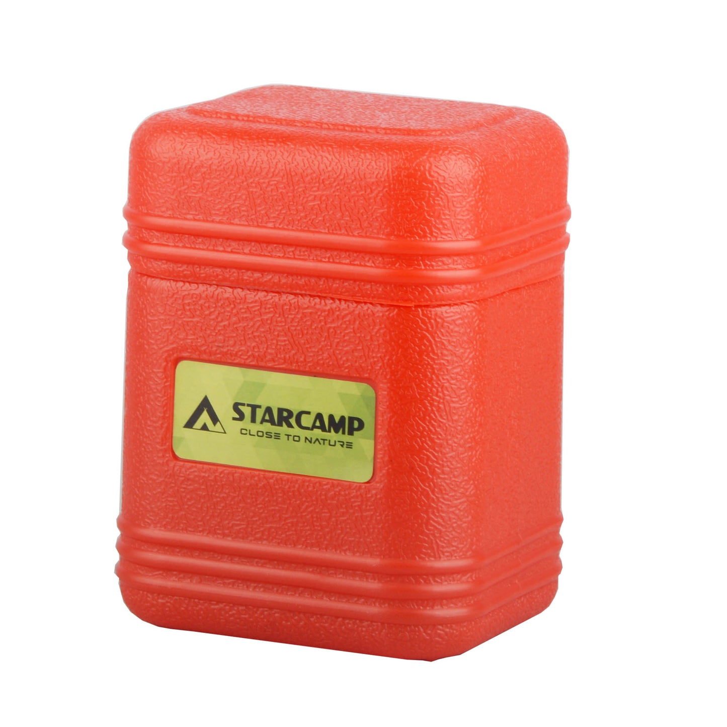 Red container with a Starcamp logo on a white background