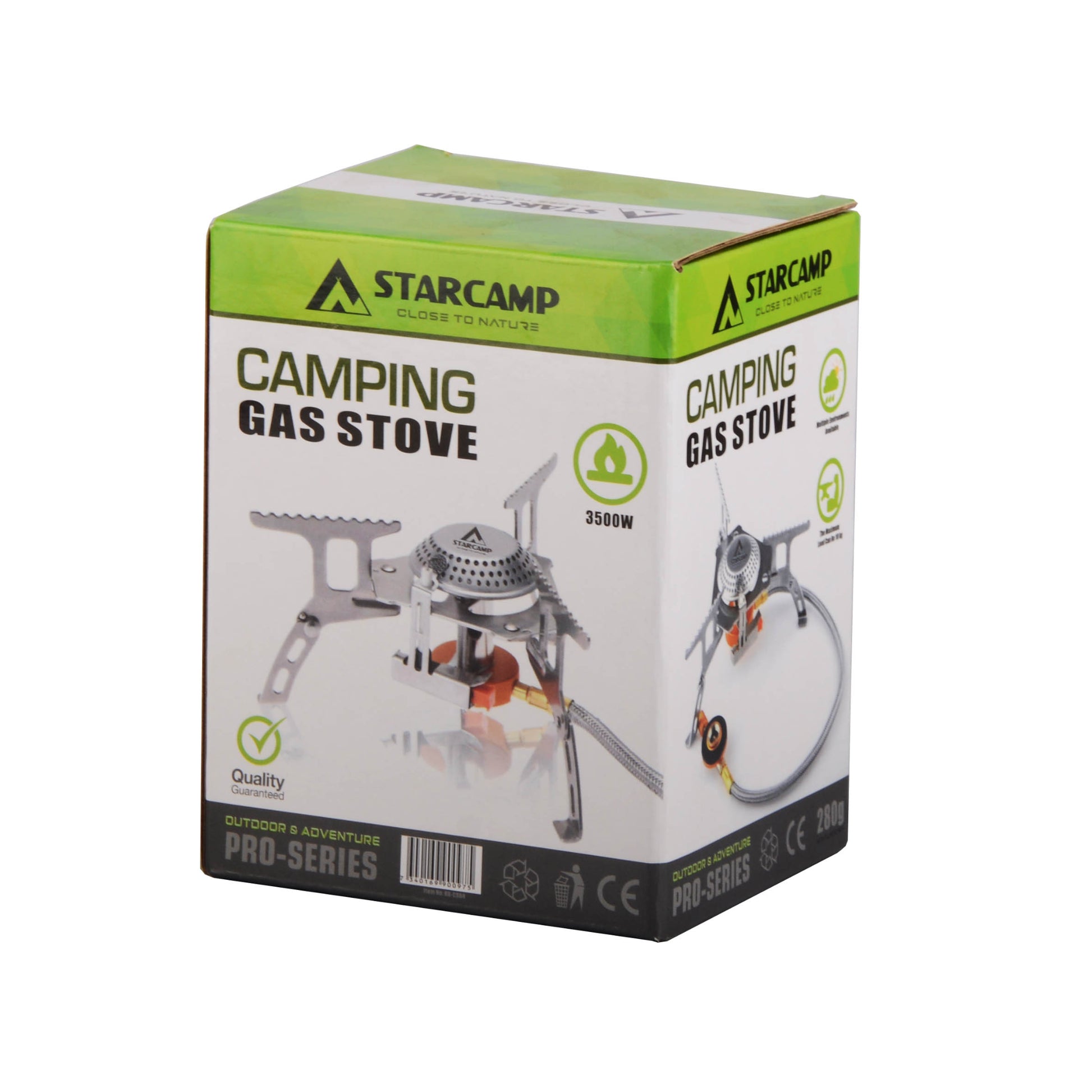 Starcamp camping gas stove packaging on a white background
